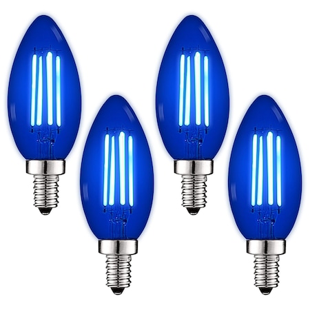 B11 LED Blue Light Bulbs 4.5W 40W Equivalent Colored Glass E12 Candelabra Base, 4PK